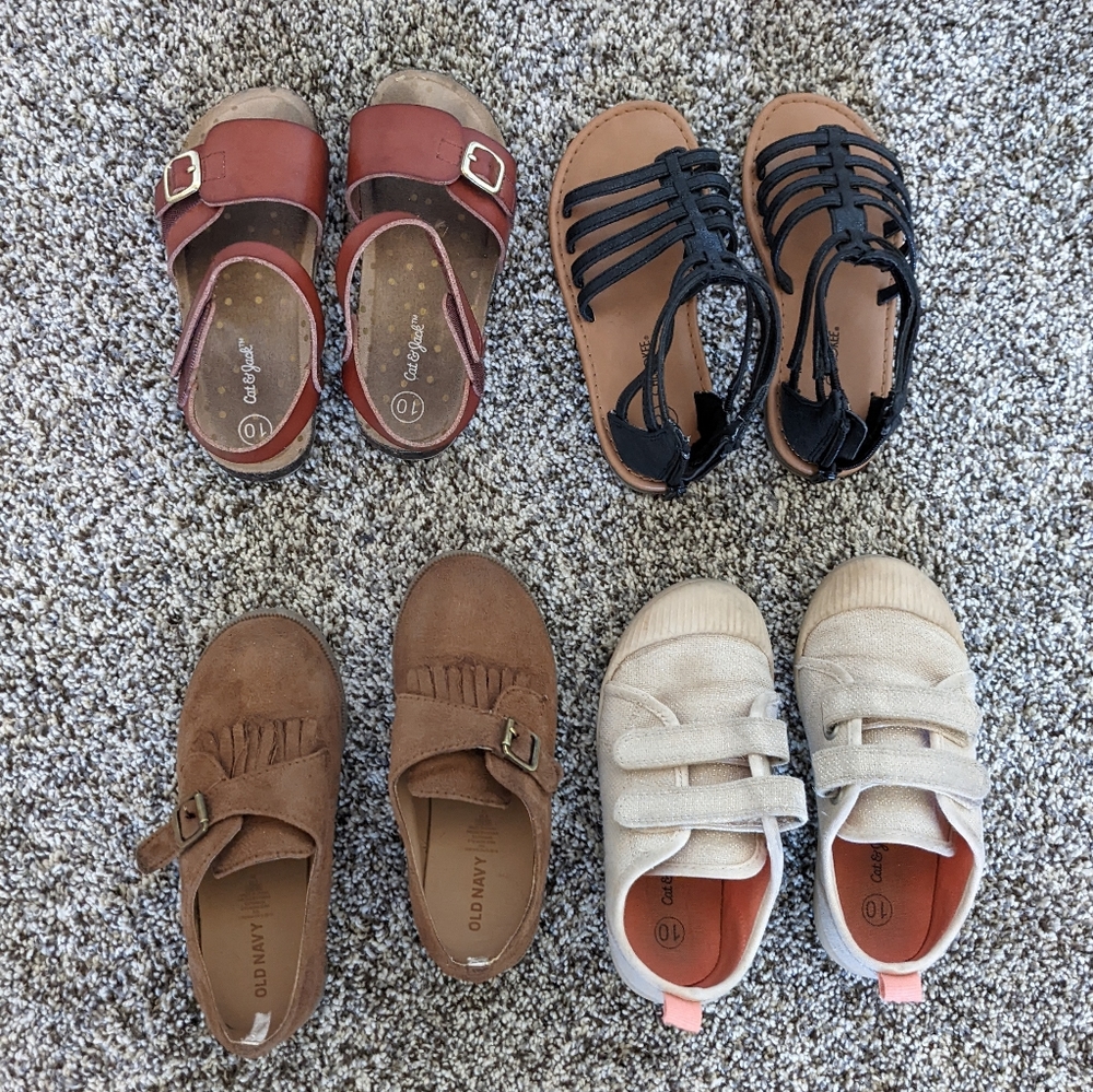 Lot of four toddler girls size 10 shoes